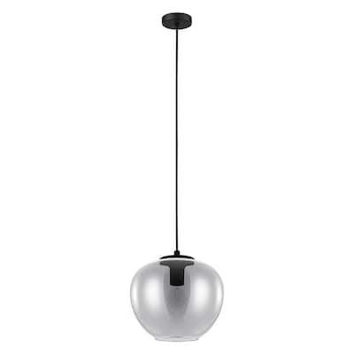 Eglo Priorat 11-inch Black Mini Pendant with Smoked Glass