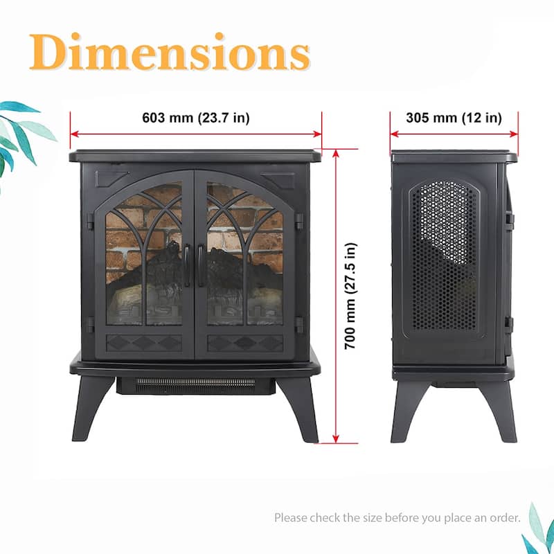 24" Electric Fireplace Stove, Portable Space Heater, Remote Control - 24inch