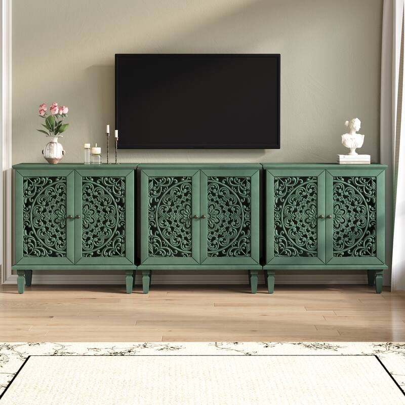 Roomfitters 2-Door Hollow-Carved Accent Cabinet, Symmetrical Floral Sideboard with Adjustable Shelf
