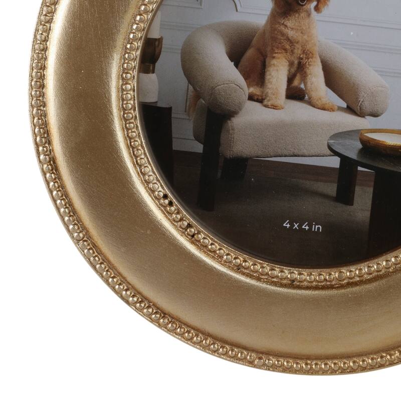 Gold 4x4 in. Polyresin Glam Round Photo Frame with Bow