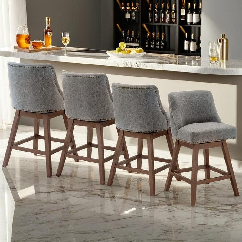 Counter Height Swivel Nail Head Upholstered Barstools Set of 4 - Grey