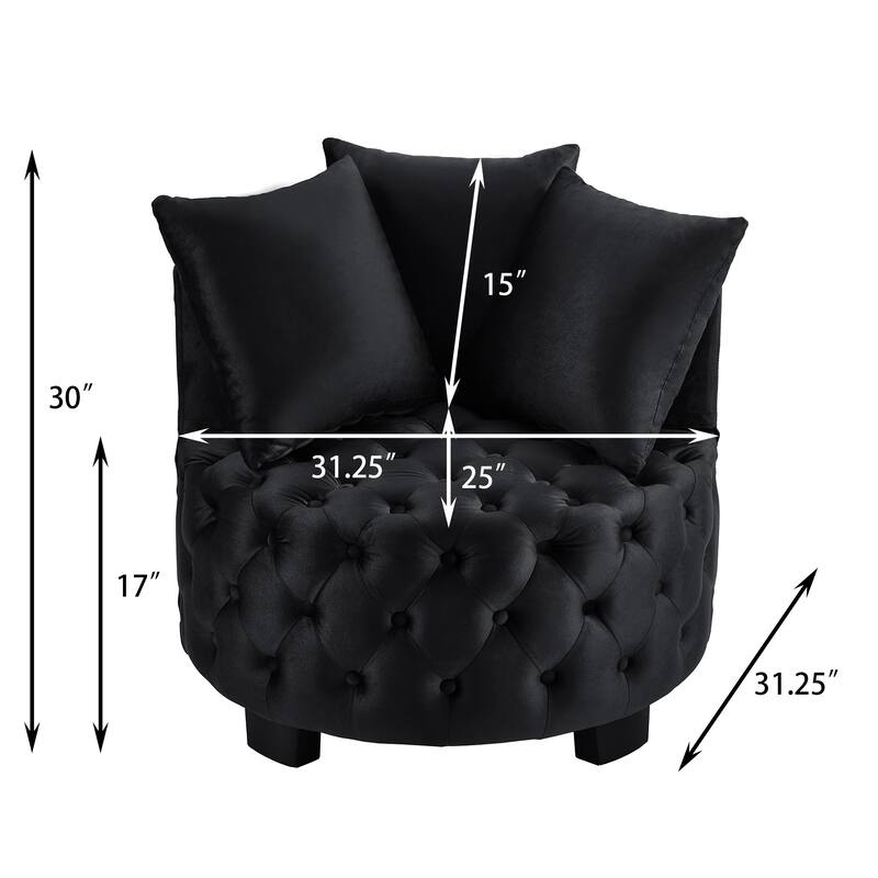 Velvet Tufted Accent Chair with Crescent Backrest and Solid Wood Frame