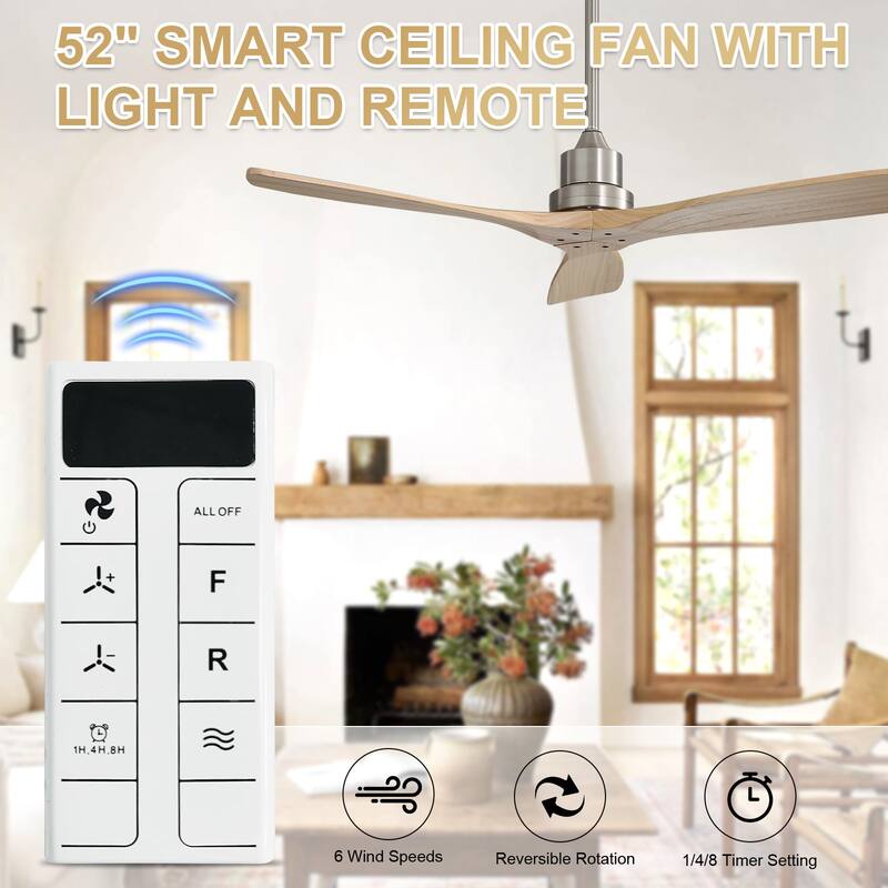 Sofucor 48/52 Inch Ceiling Fan with Light, Solid Wood Blades for Living Room, Bedroom,Smart Optional