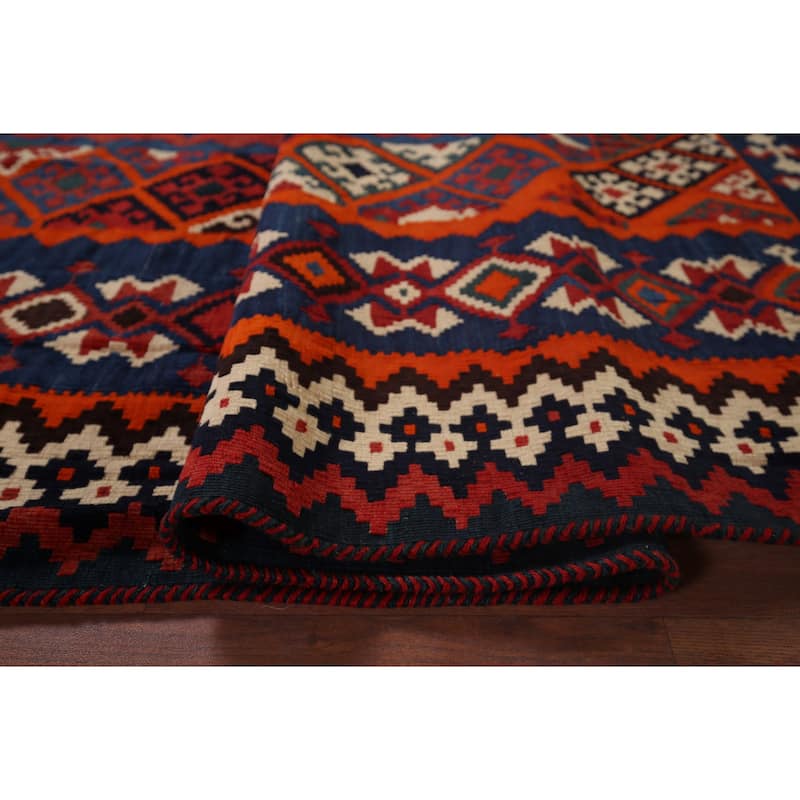 Vegetable Dye Kilim Qashqai Persian Vintage Hand-Woven Wool Carpet - 5'4"x 8'8"