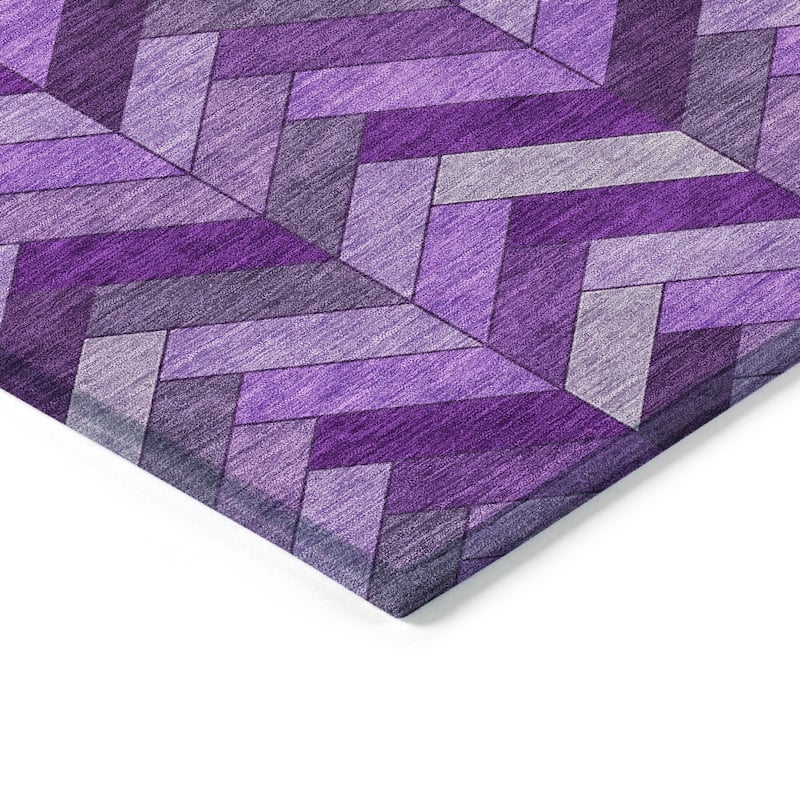Machine Washable Indoor/ Outdoor Modern Chevron Chantille Rug