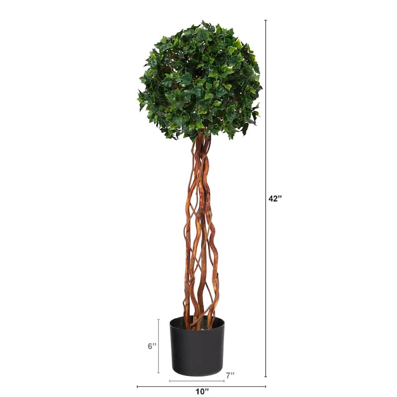 Artificial Topiary Tree - 3.5ft English Modern Marvel Ball Tree - Indoor Outdoor Decor - Green - 51-60 Inches