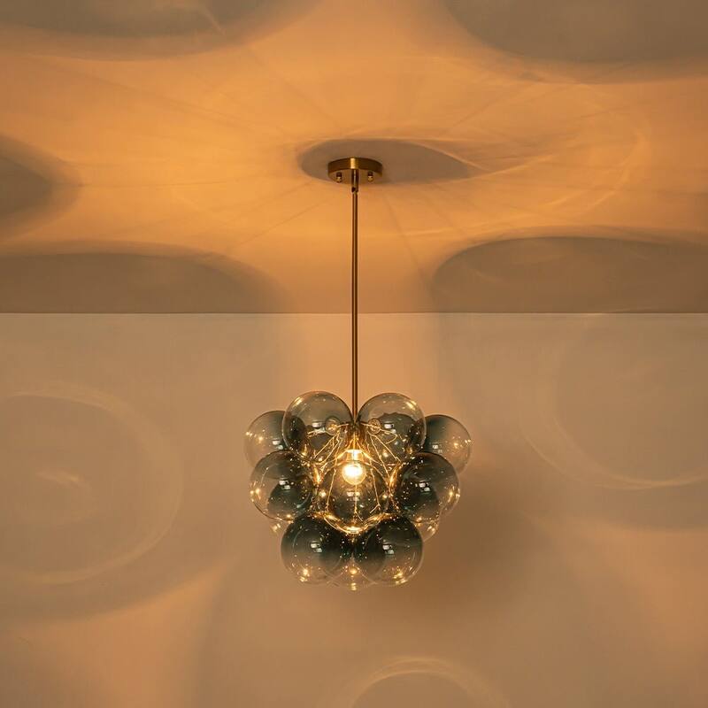 Glam Single-light Dining Room Glass Globe Bubble Chandelier - 17.7 in