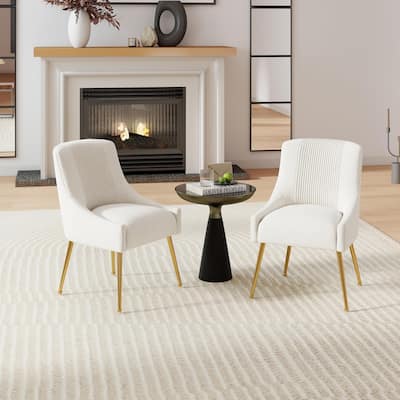 SEYNAR Modern Glam Boucle Pleated Velvet Dining Chair or Vanity Chair Set of 2 with Rear Handle