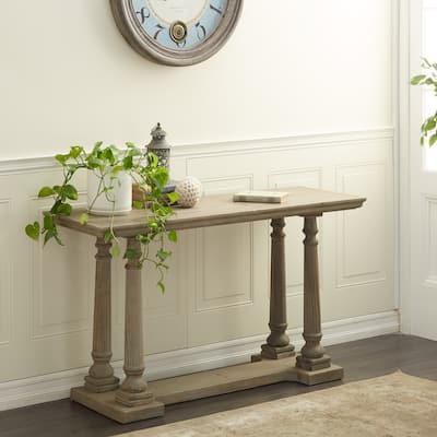 Light Brown Wooden Whitewashed Distressed Turned Console Table