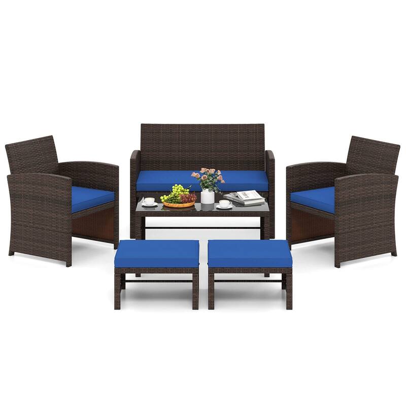Gymax 6 PCS Patio Furniture Set w/ 1 Loveseat 1 Coffee Table 2