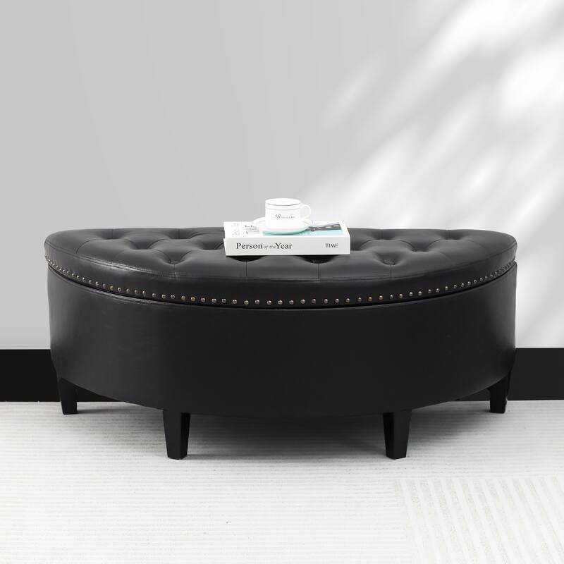 Adeco Half Moon Tufted Storage Ottoman Bench