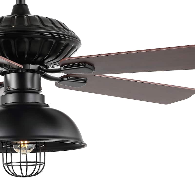 Ashton 52" 1-Light Farmhouse Industrial Iron Dome Shade LED Ceiling Fan With Remote, Black by JONATHAN Y