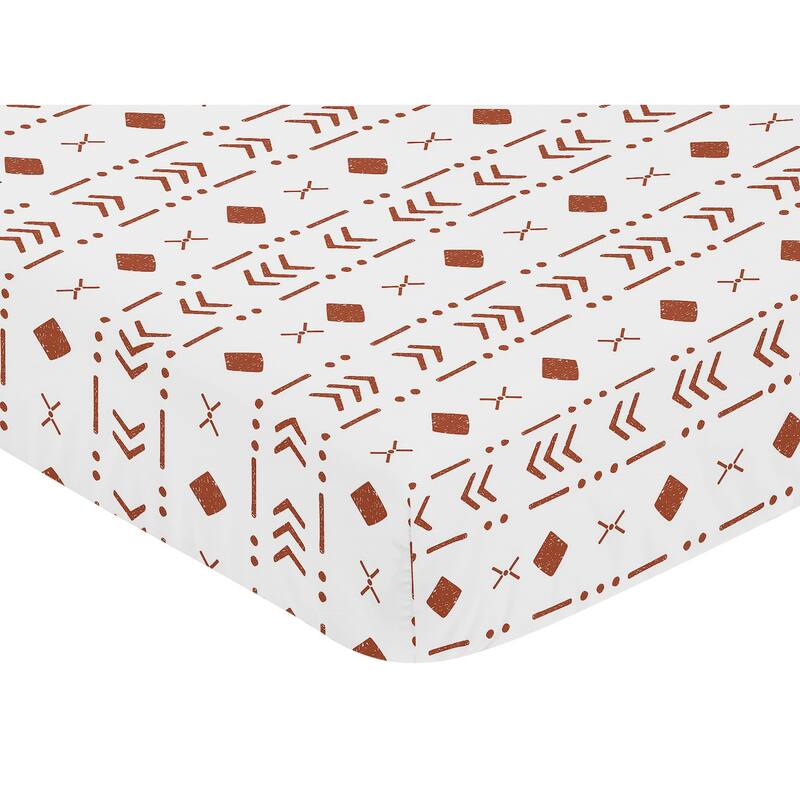 White Rust Boho Tribal Mudcloth Boy Girl Fitted Crib Sheet - Orange Woodland Bohemian Southwest Geometric Arrow Neutral Aztec