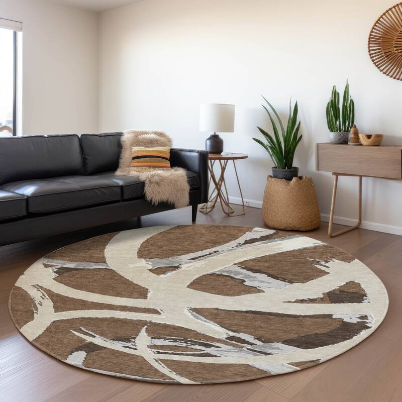 Premium Washable Super Soft Modern Zeus Mayfield Rug - Brown - 8' x 8'