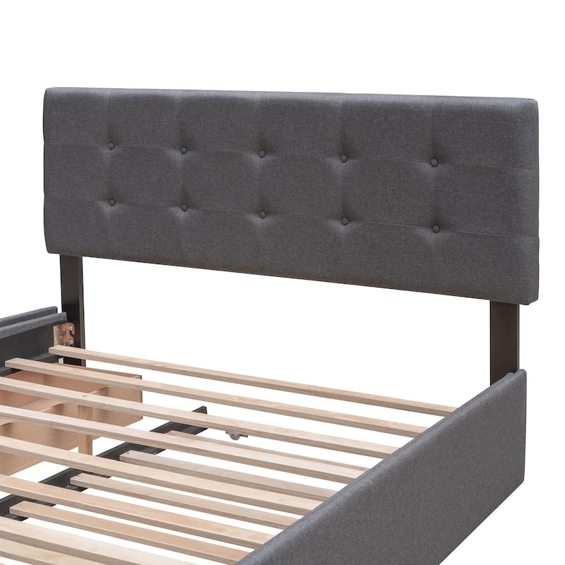 Linen Upholstered Bed Queen Size Platform Bed with Drawers and Twin XL Trundle