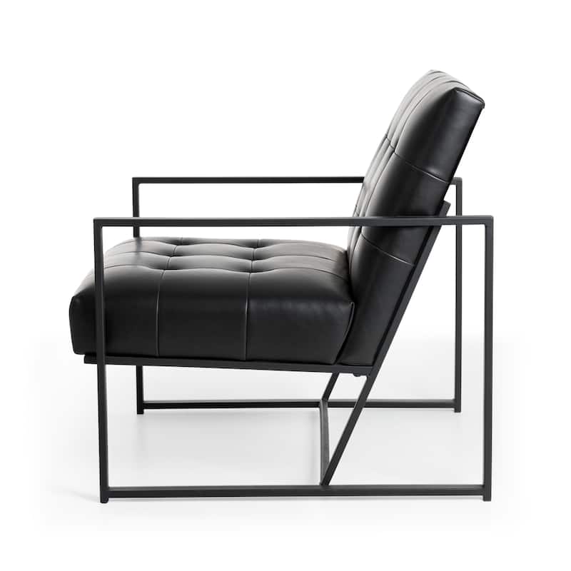 Glitzhome Set of 2 29.25"W Mid-Century PU Leather Tufted Accent Chairs