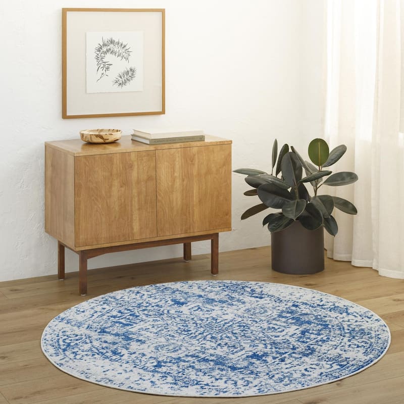 Livabliss Harput Traditional Area Rug - Blue - Round - 5' 3" x 5' 3"