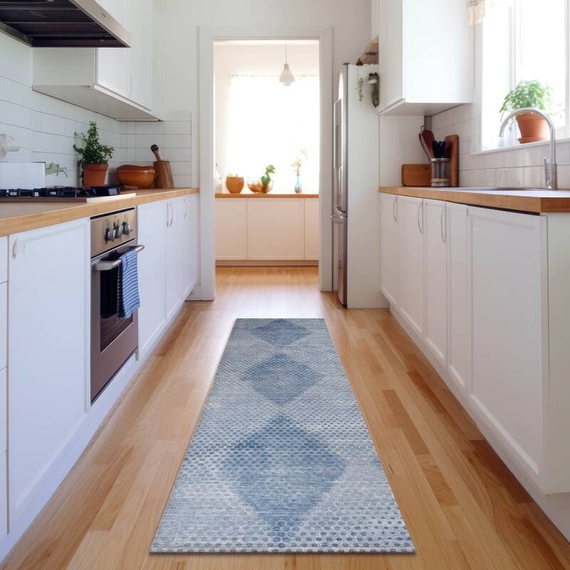 Premium Washable Super Soft Modern Diamonds Mayfield Rug - Blue - 2' 3" x 7' 6" - Runner