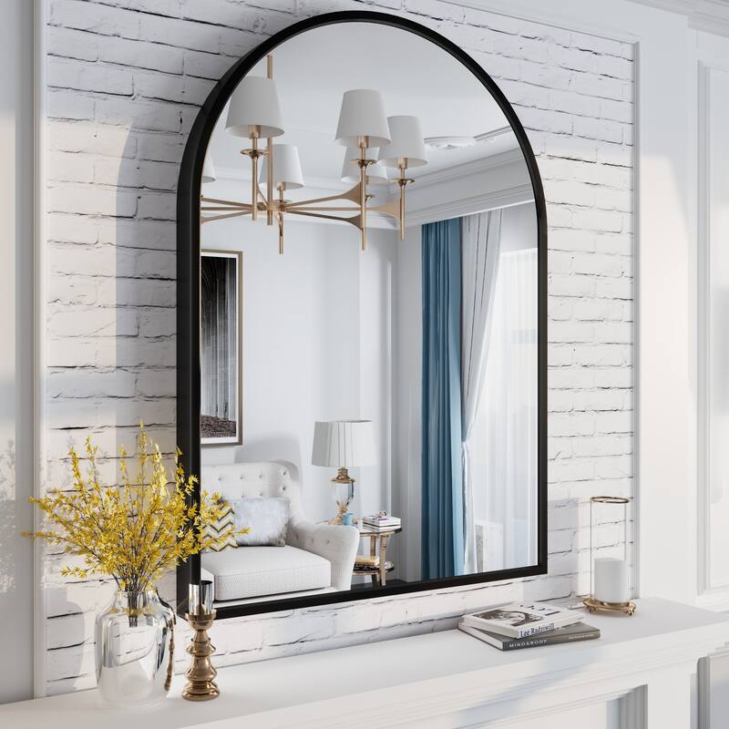 Arch High-Strength Tempered Glass and Aluminum Alloy Framed French Cleat Mounted Wall Mirror