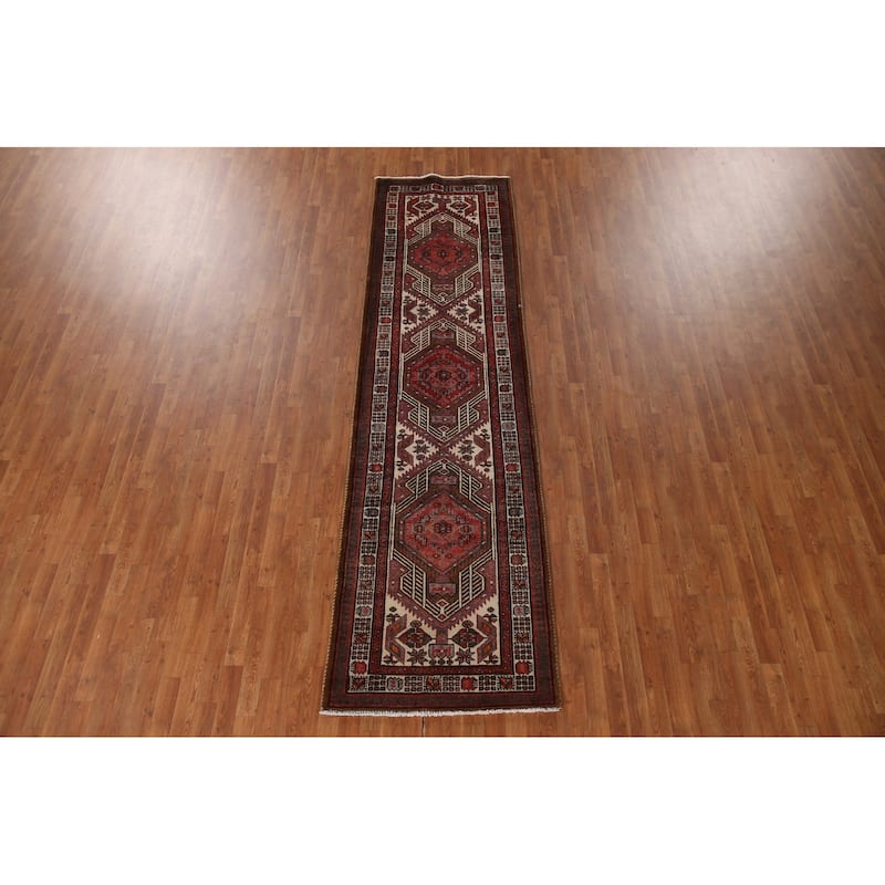 Ardebil Persian Vintage Runner Rug Hallway Handmade Wool Carpet - 3'2"x 11'5"