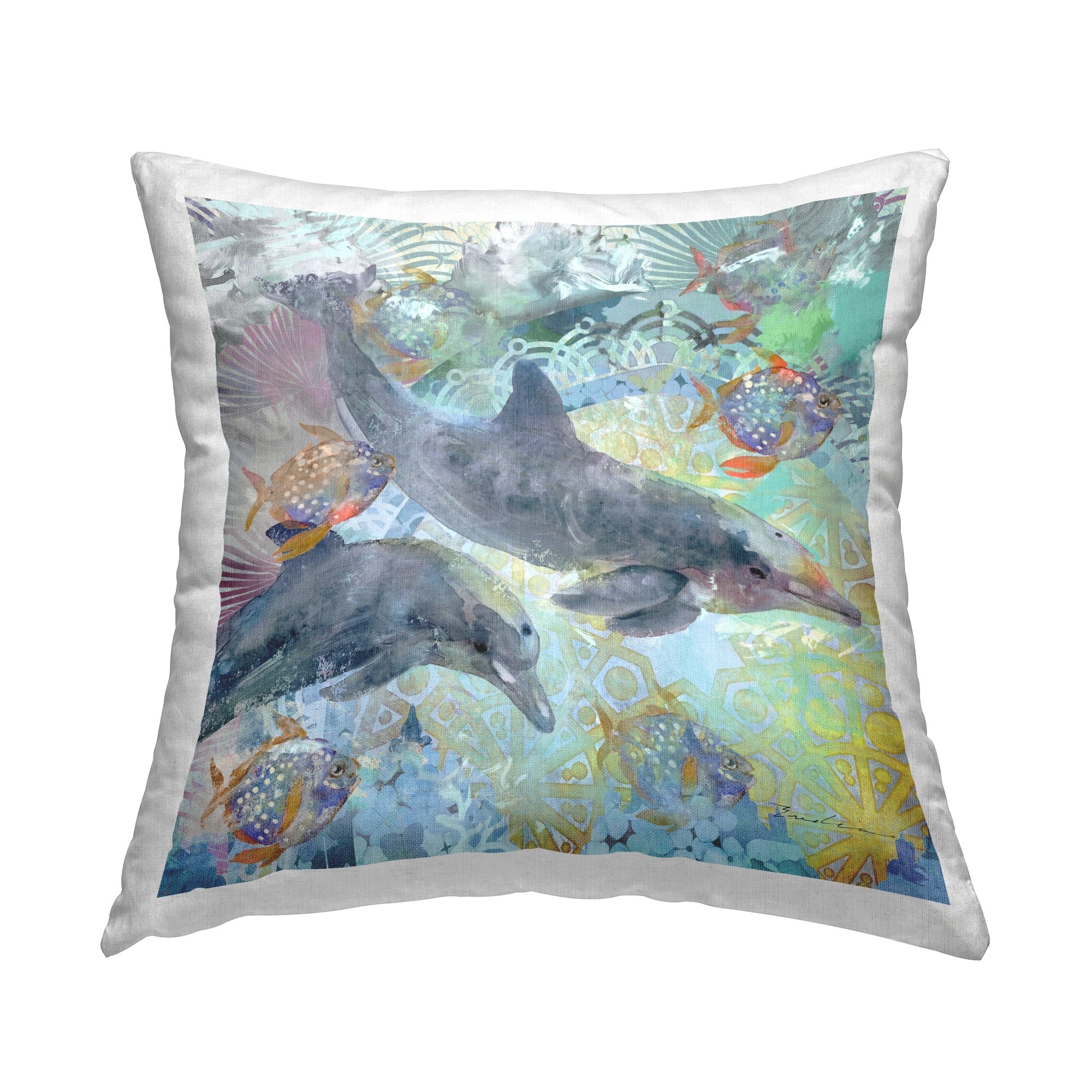 Stupell Dolphins Swimming Sea Life Printed Throw Pillow Design by