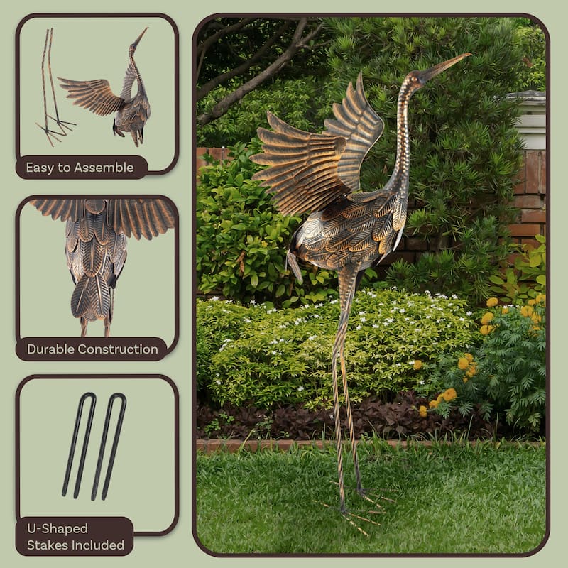 Flying Crane Garden Statue Handcrafted with Stakes Included by Pure Garden