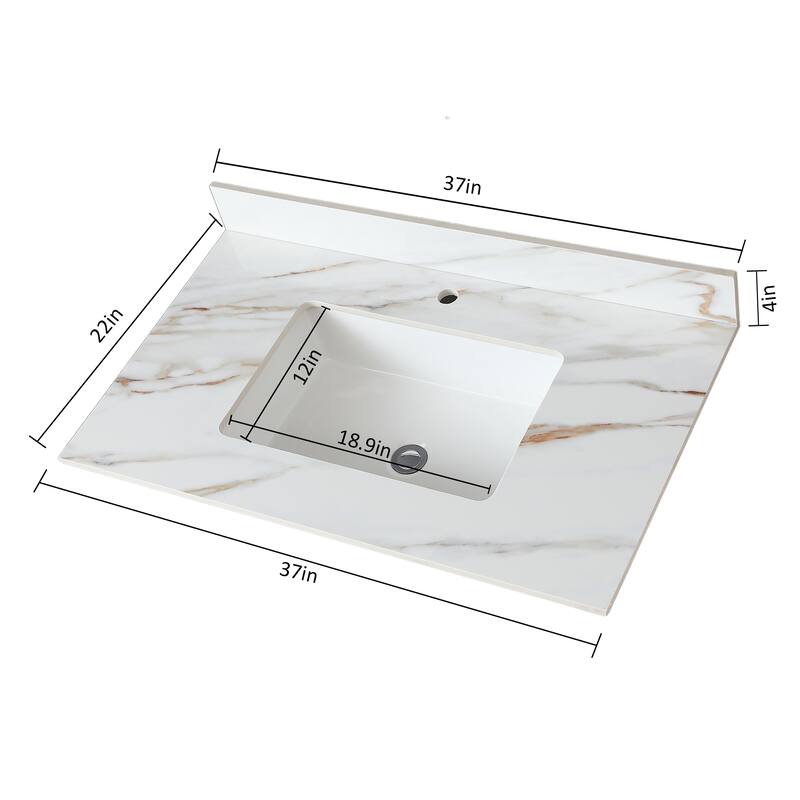 31 Inch Marble Vanity Top,Bathroom Vanity Top with Undermount Rectangular Middle Sink and 4 Inch Height Backsplash