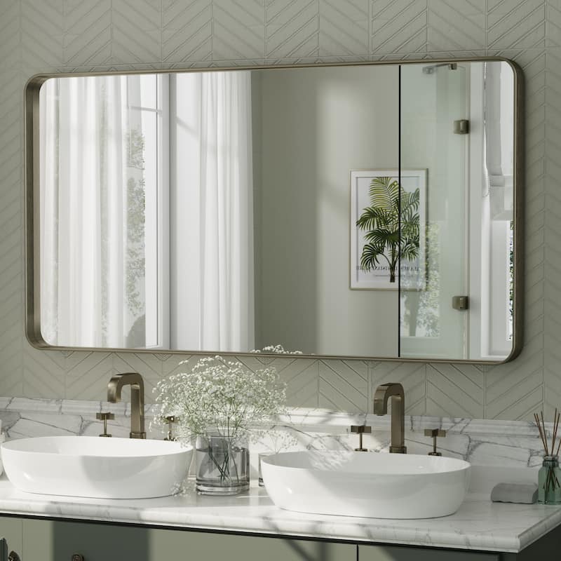 Aluminum Alloy Framed French Cleat Mounted Tempered Glass Wall Vanity Mirror