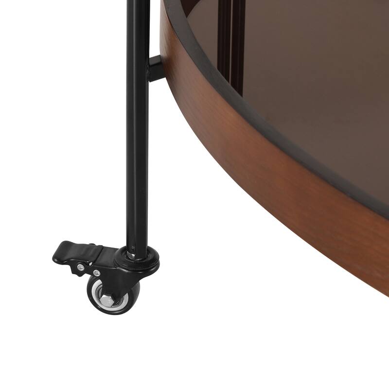 Christopher Knight Home - Leontius Wooden Iron Bar Cart with Tempered Glass Shelves and Smooth Mobility