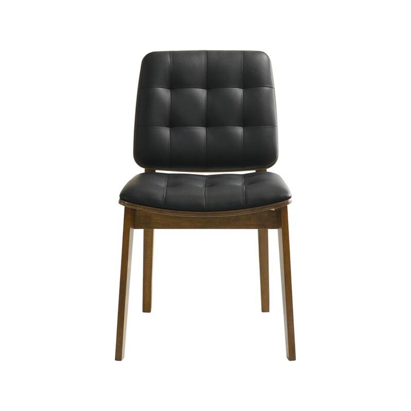 Set of 2 Black Tufted Leatherette Upholstered Dining Chairs, Walnut