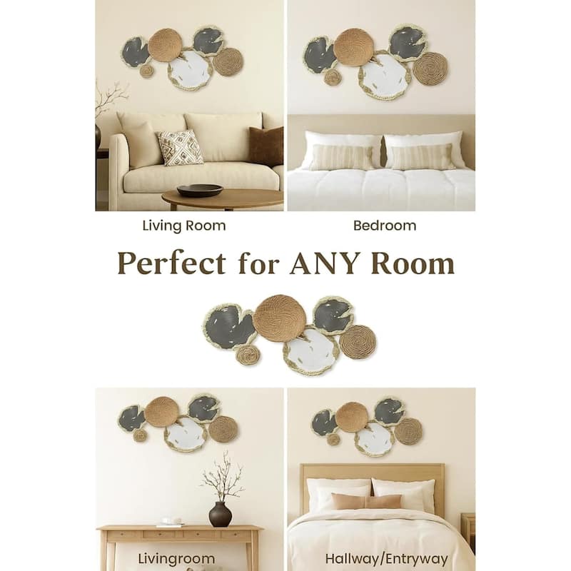 Gold Neutral Horizontal Metal Wall Art with 7 Rings, 35"x19"