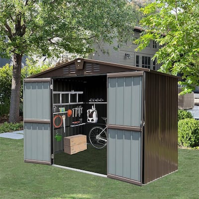 Rustproof Metal Garden Shed Storage Shed with Lockable Double Doors & Arch Roof Tool Shed, Water-Resistant Sloped Roof