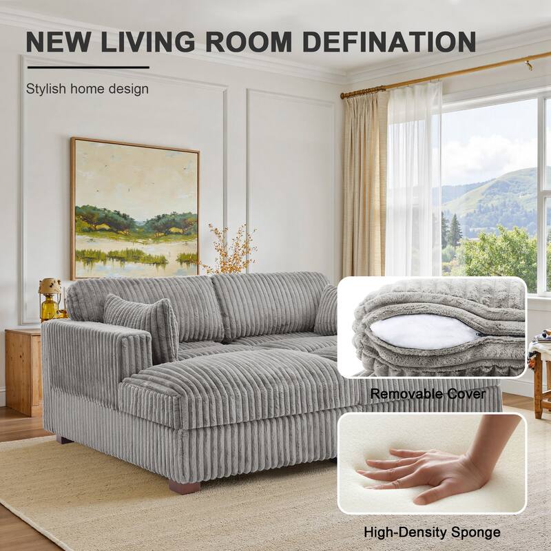 Modern Modular Flannel Fabric Upholstered Sectional Sofa with Square Arm