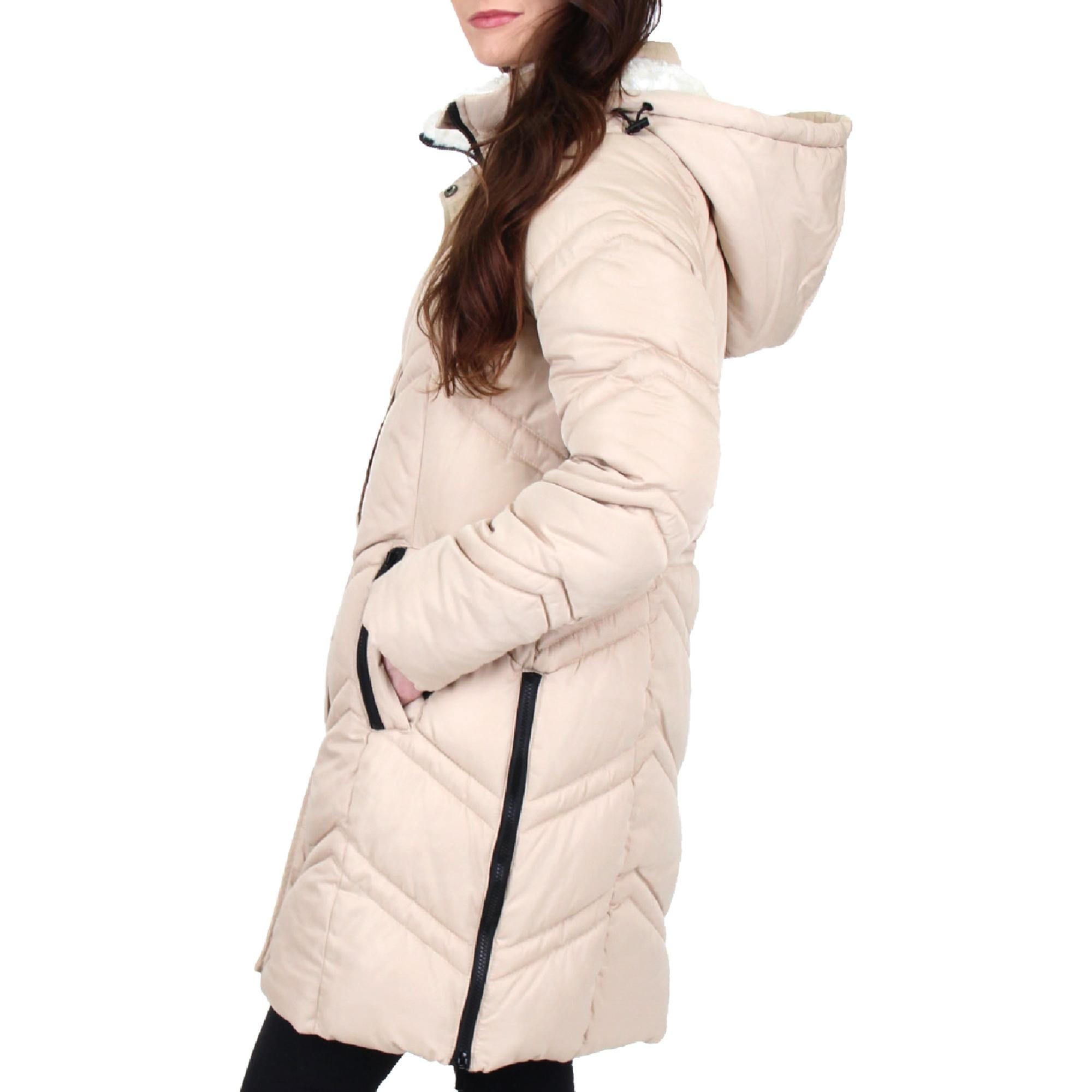 steve madden women's long chevron quilted outerwear jacket