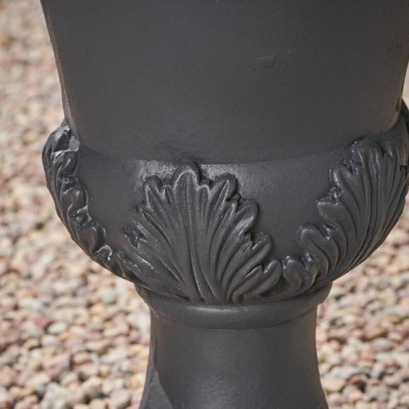 DELPHINE URN Black Magnesium Oxide Planter 15.5x11.25x19.25 Inch Roman Style Indoor/Outdoor with Drainage