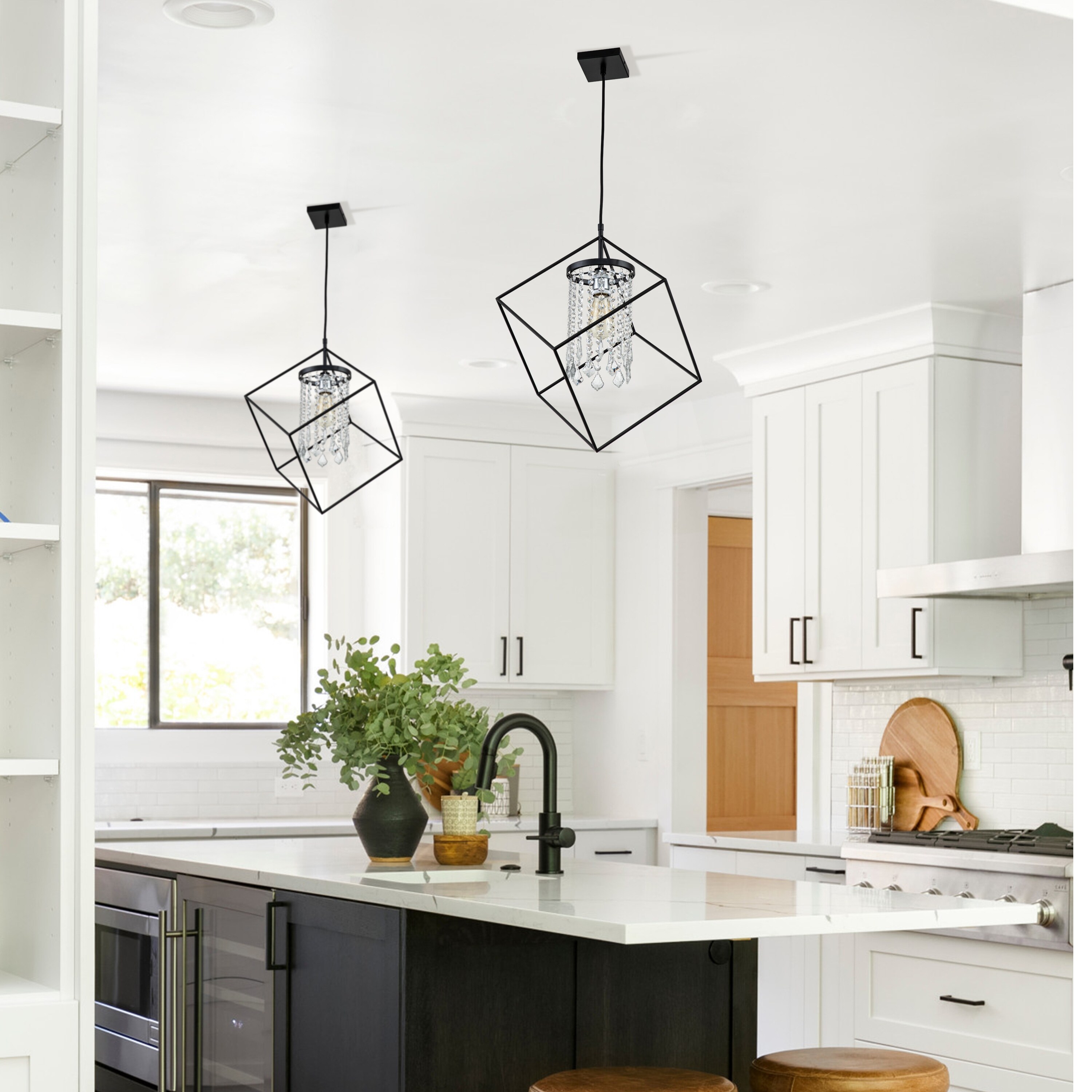 C Cattleya 1-Light Black Geometric Hanging Pendant Light