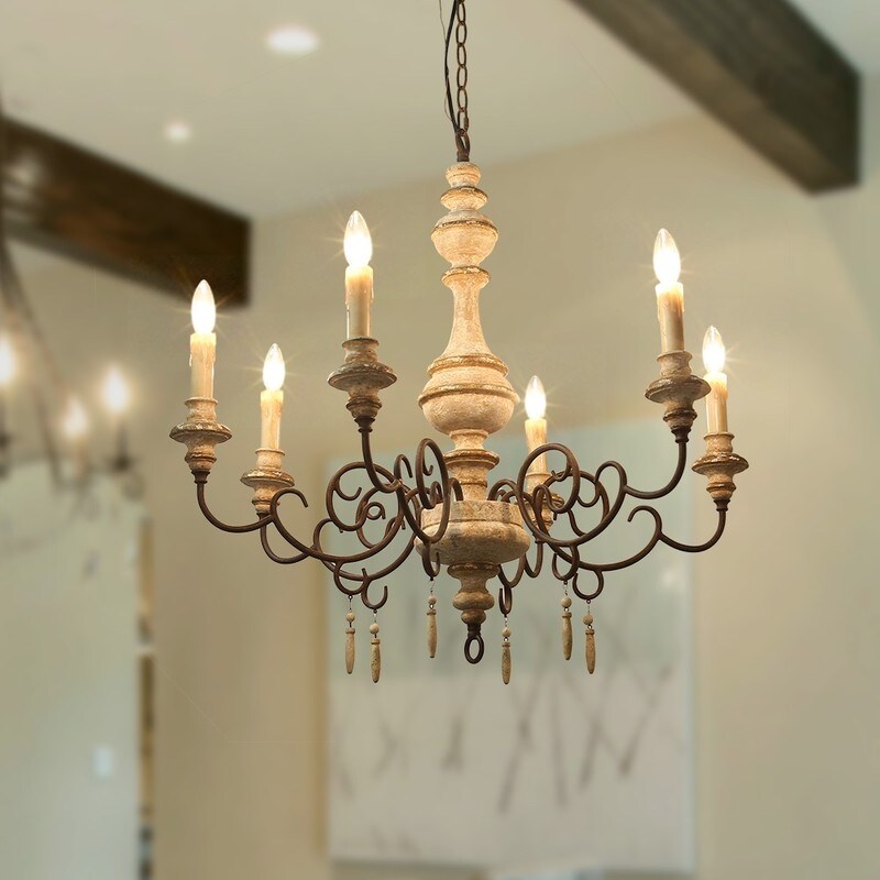 Farmhouse Ivory Distressed Wood Chandelier French Country Lighting Overstock 24207057