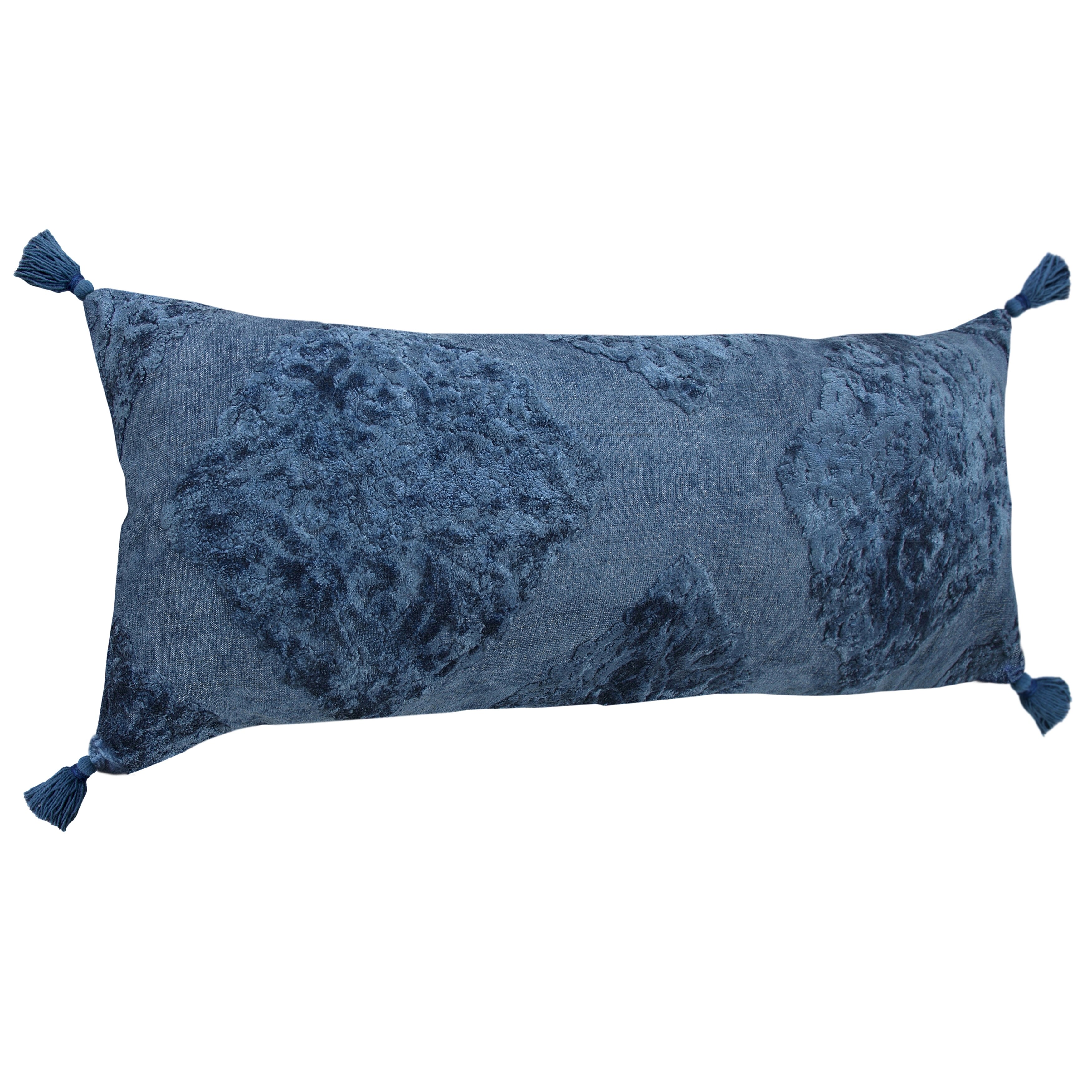 LR Home Traditional Textured Medallion Tassels Deep Blue 20 x 20 Throw Pillow