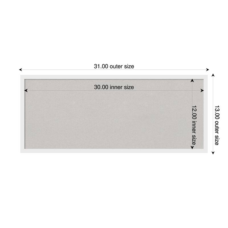 Incline White Wood Framed Cork Board - Bulletin Board, Organization Board, Pin Board - Grey - 31 x 13 in