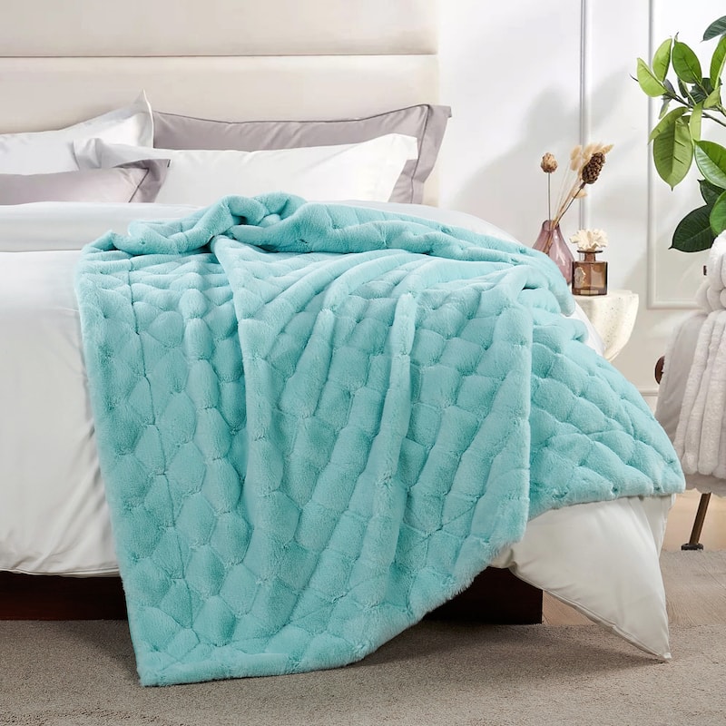 Christmas jacquard imitativerabbit fauxfur throw 50"x60" - 50"x60" - Bleached aqua