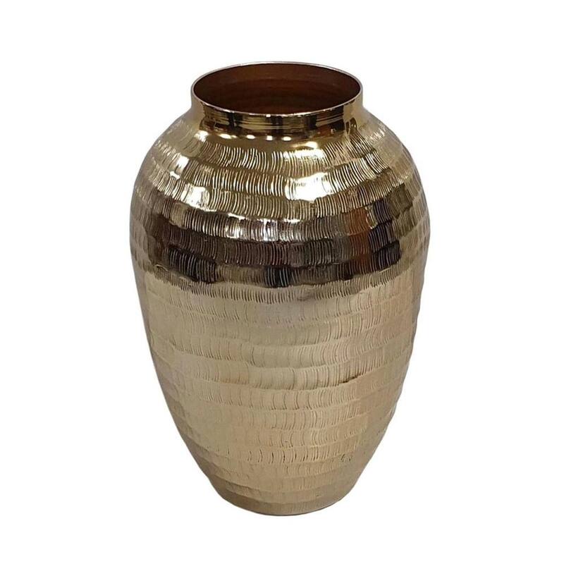 13" Gold Hammered Aluminum Urn Table Vase - 8.00