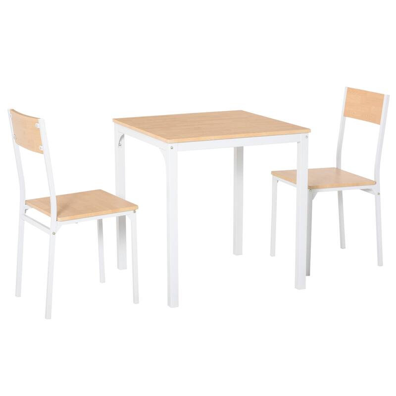 3-Piece Wooden Square Dining Table Set with 1 Table and 2 Chairs