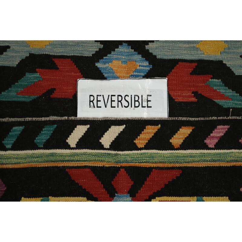 Hand Woven Oriental 100% Wool Carpet Southwestern Tribal Black Kilim Area Rug - 9' 10'' X 6' 8''