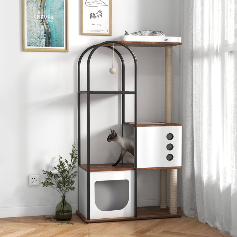 Cat Tree Tower, Cat Tower House with Scratcher Post, Cat Tree Condo with Scratching Pads, Cat Furniture with Resting Bed