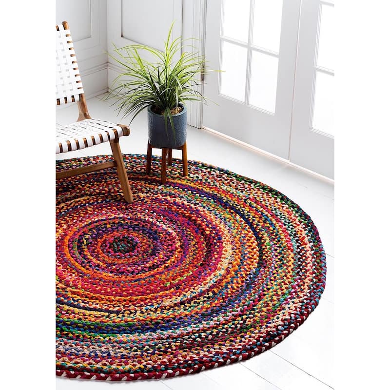 Braided Slin Collection Area Rug - 3'3" Round - Multi