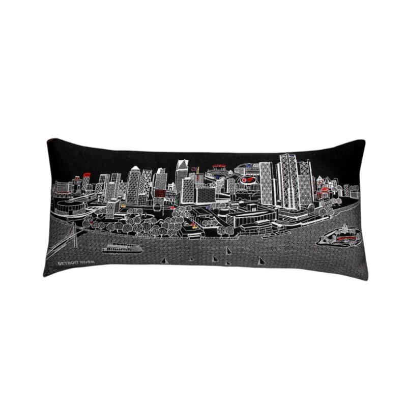 HomeRoots 35" Black Detroit Nighttime Skyline Lumbar Decorative Pillow