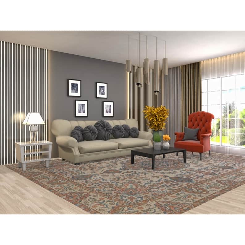 Hand Knotted Oriental 100% Wool Carpet Traditional Floral Beige & Ivories Tabriz Area Rug - 12' 9'' X 9' 9''