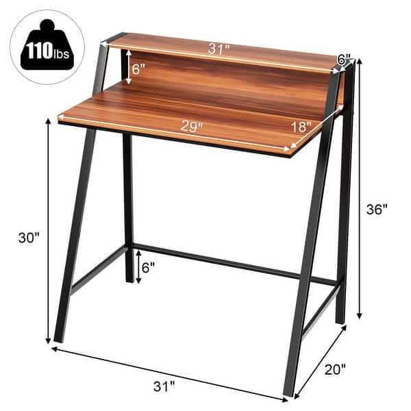 Costway 2 Tier Computer Desk PC Laptop Table Study Writing Home Office ...