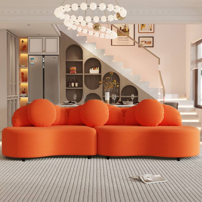 103.5" Lamb Velvet Armless Sectional Sofa with 6 Pillows