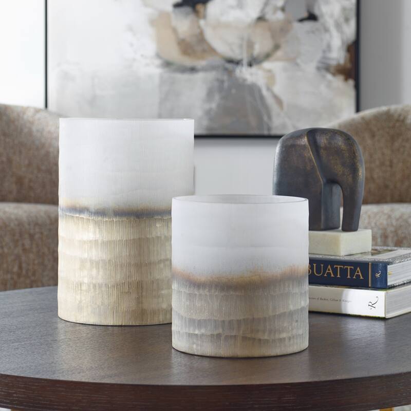 Ombre Cylindrical Glass Vases - 13" - Set of 2 - Bronze